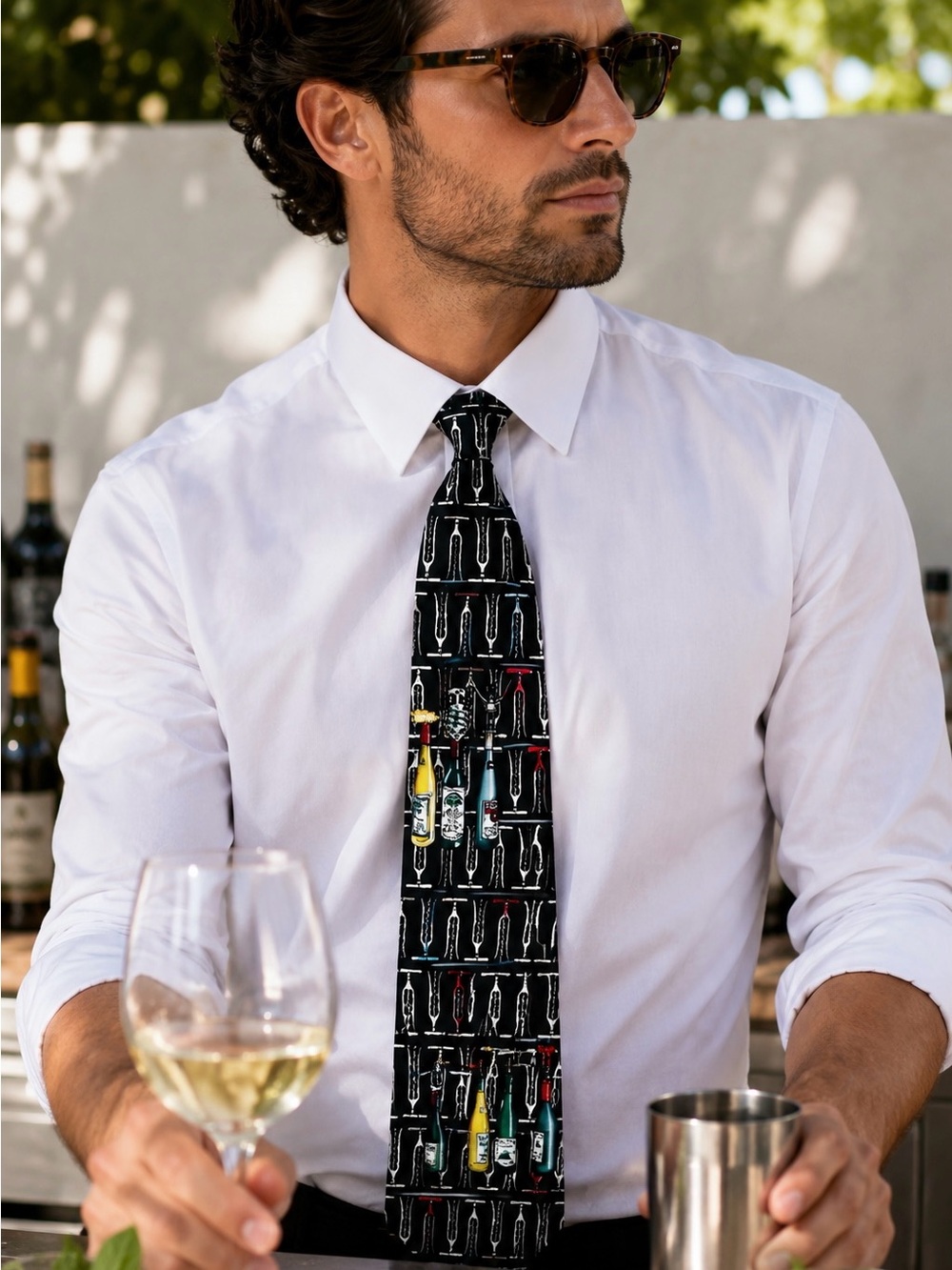 Nicole Miller Silk Wine Bottle Novelty Tie Bartender Sommelier